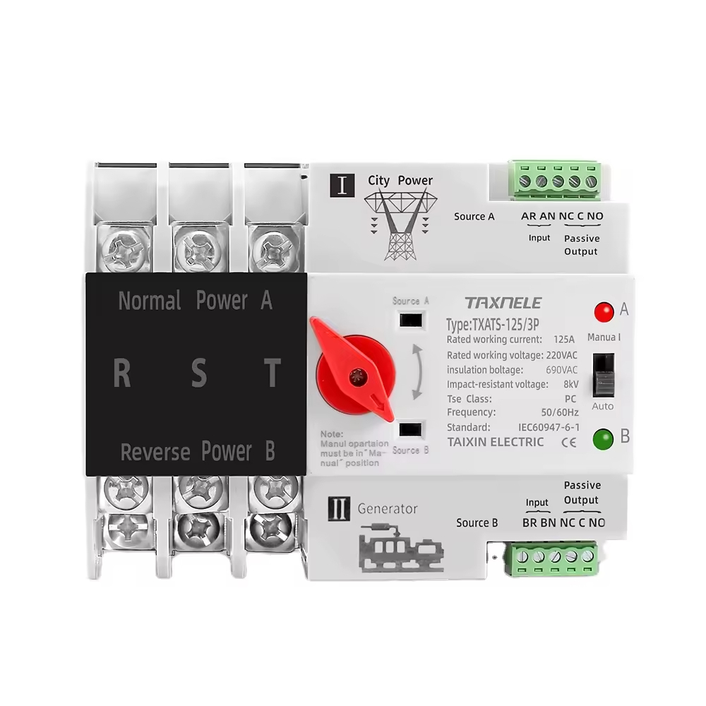3P 3 Phase Din Rail ATS Dual Power Automatic Transfer Switch Electrical Selector Switches Uninterrupted Power 63A 100A 125A