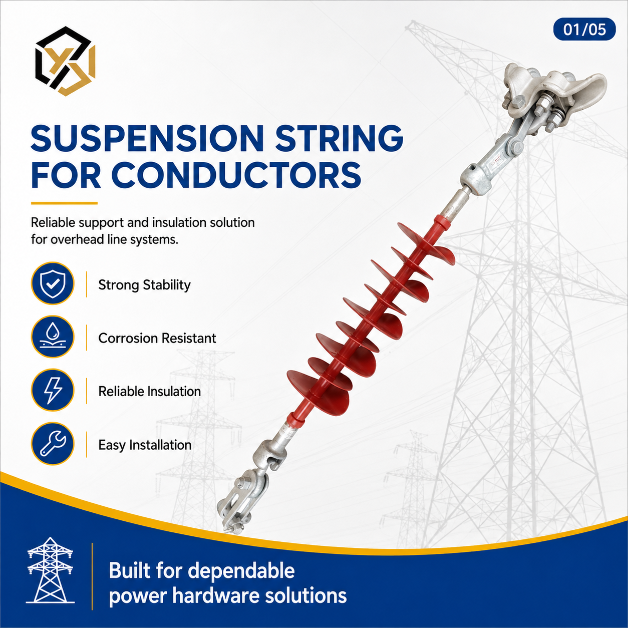 Customized Single Double-String Suspension Insulator Strings 110 KV 220 KV Overhead Transmission Lines SCJ1H-9H Suspension