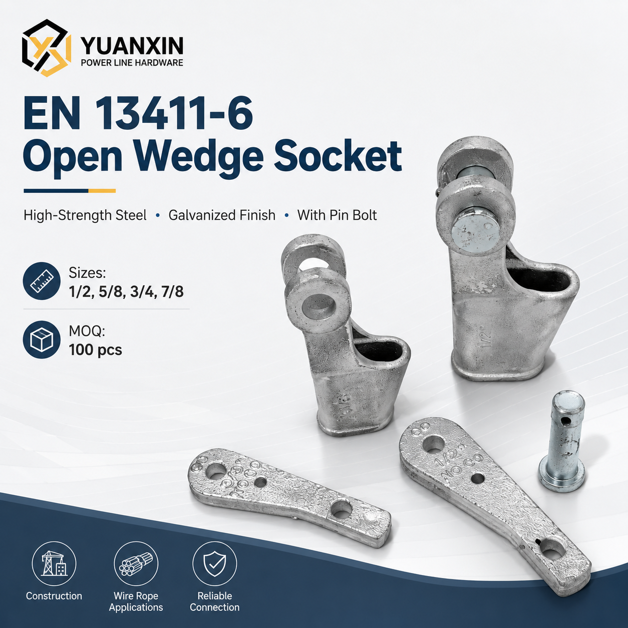 EN 13411-6 High Tensile Steel 5/8 1/2 3/4 7/8 Open Wedge Sockets with Pin Bolt