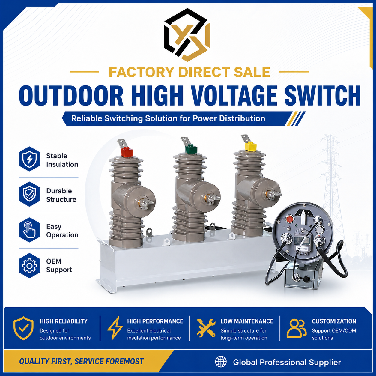 HOGN 3-Pole 25kA Breaking Capacity Pole-Mounted Vacuum Load Break Switch High Performance Circuit Breaker
