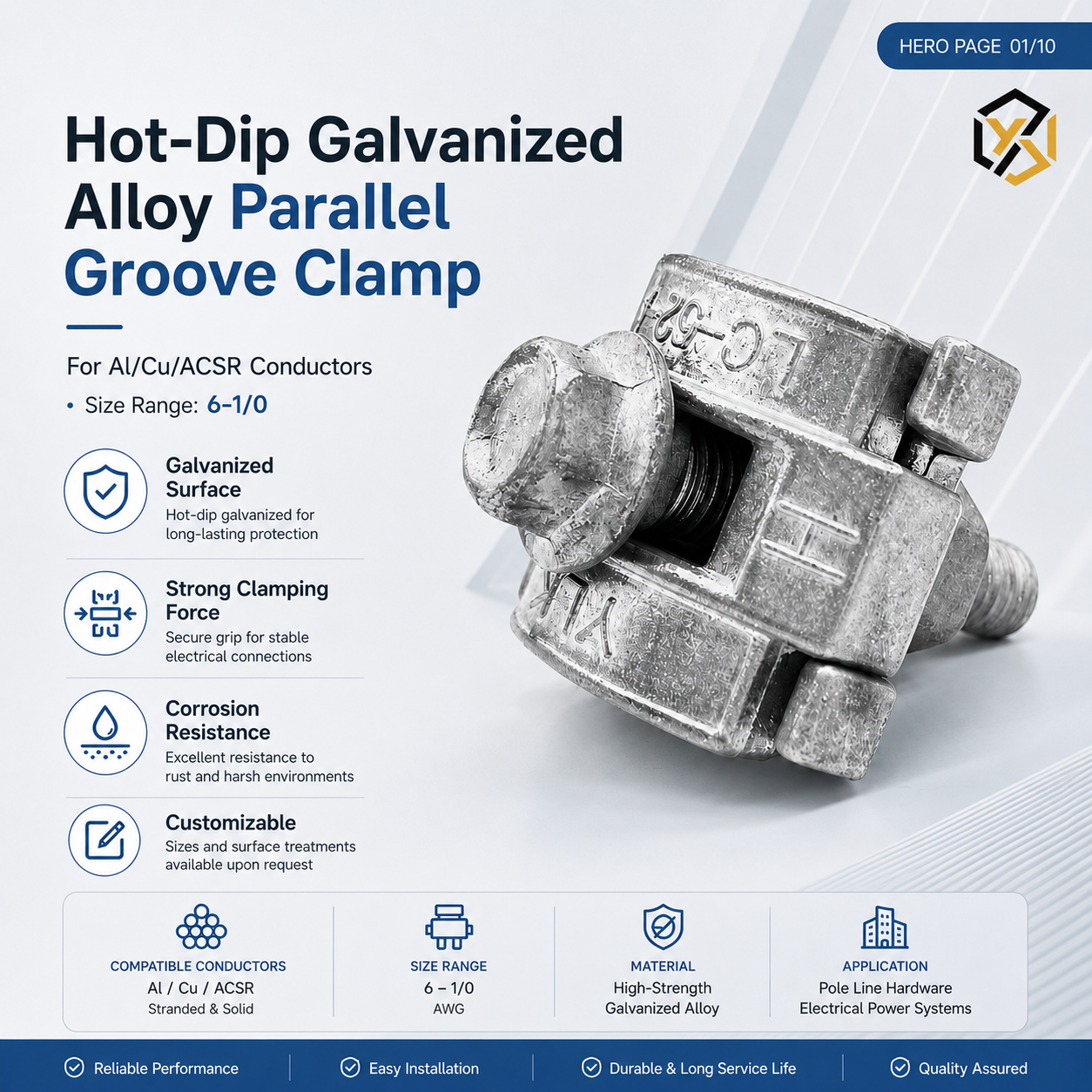 Pole Line Conductor Hardware Hot-Dip Aluminum Alloy Pg Al/Cu ACSR: 6-1/0 Parallel Groove Clamp