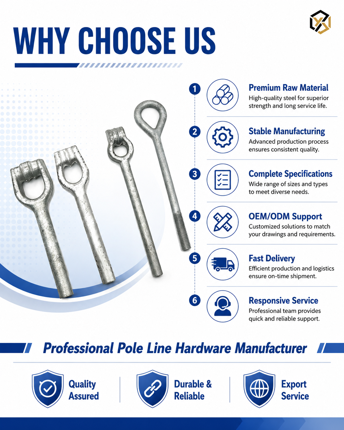 Precision Power Line Hardware and Fittings for HV/MV Overhead DistributionElectric tiger Head Pull Rod