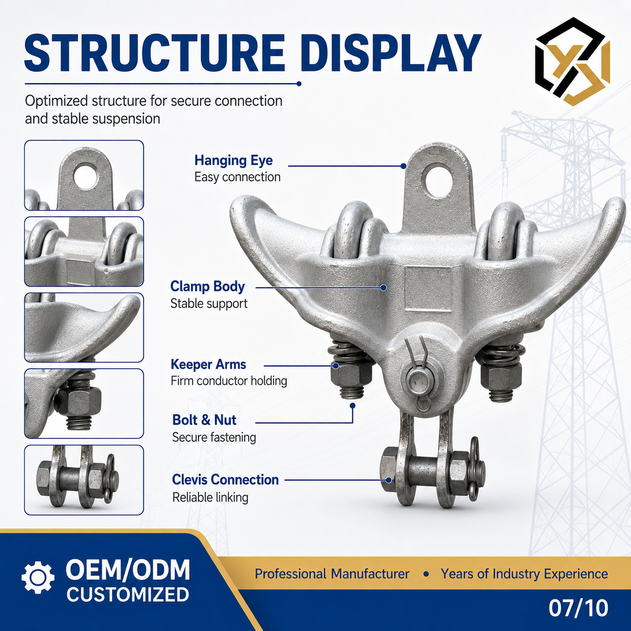 XTS XG XGH Aluminum Alloy Double-Conductor Suspension Clamps XGU OPGW Pre-Twisted Suspension Clamps for Optical Ground Wires
