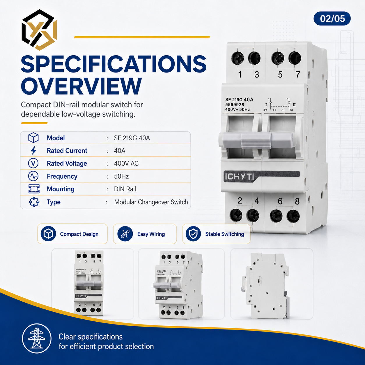 CHYT SF 219G 40A 230V AC Generator Transfer Changeover Switch Manual