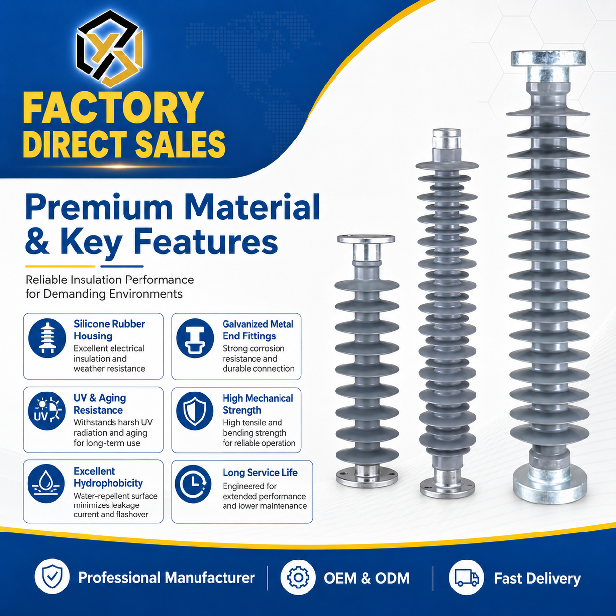 High Voltage 33KA 132KV 115KV Rod Post Composite Hollow Suspension Line Insulator