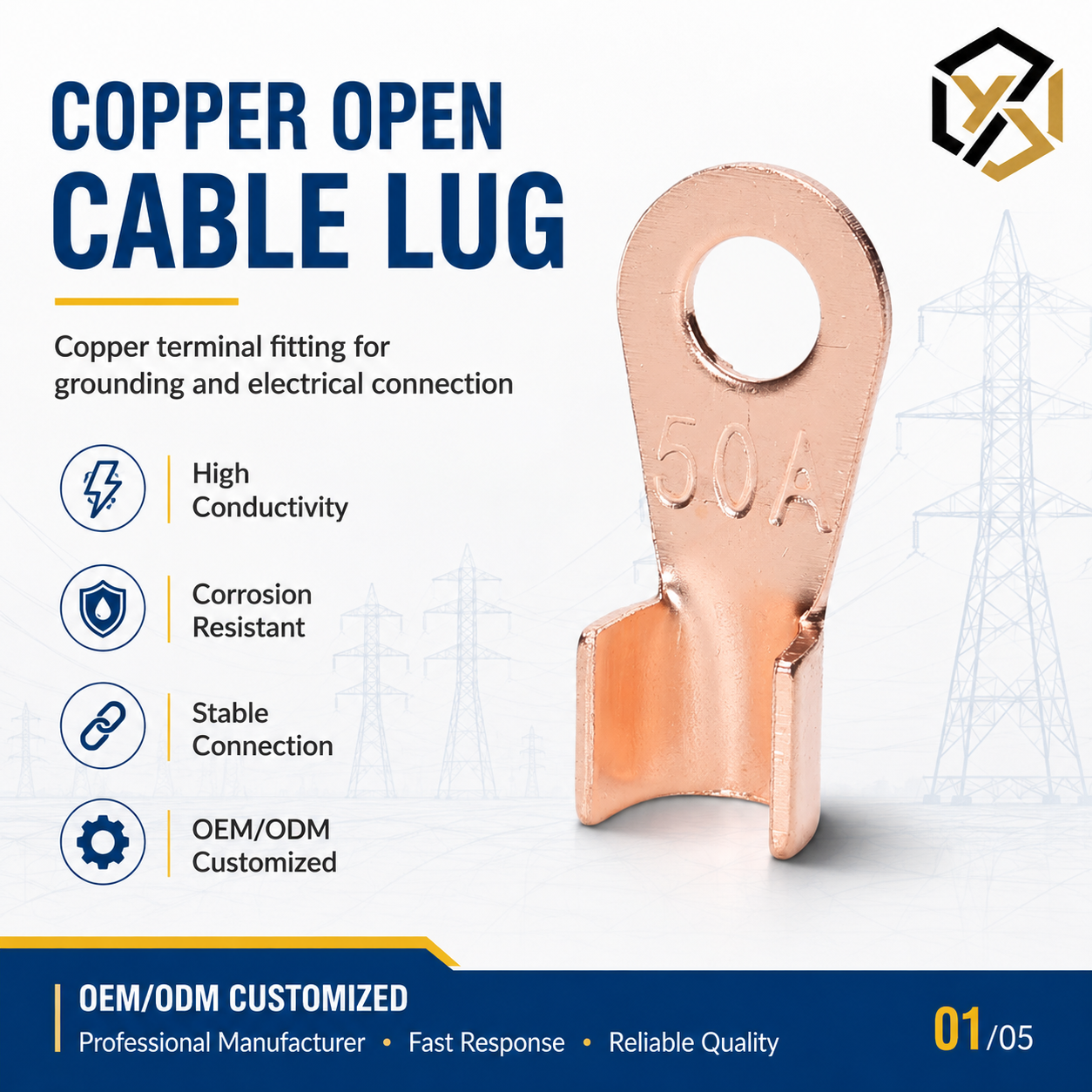 OT-30A Open Nose Brass Ring Battery Cable Connector Wire Crimp Terminal Block Lug Tin Plated 400V