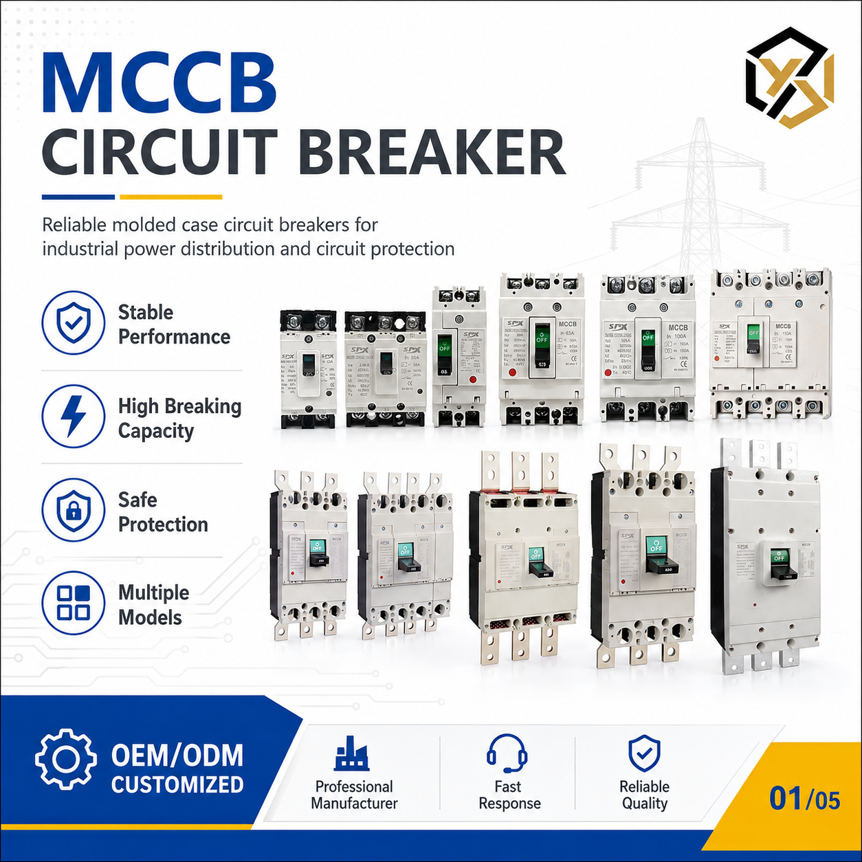 SPX SM30 3P 400V 30kA Molded Case Circuit Breaker 50/60Hz Thermal-Magnetic Trip Unit