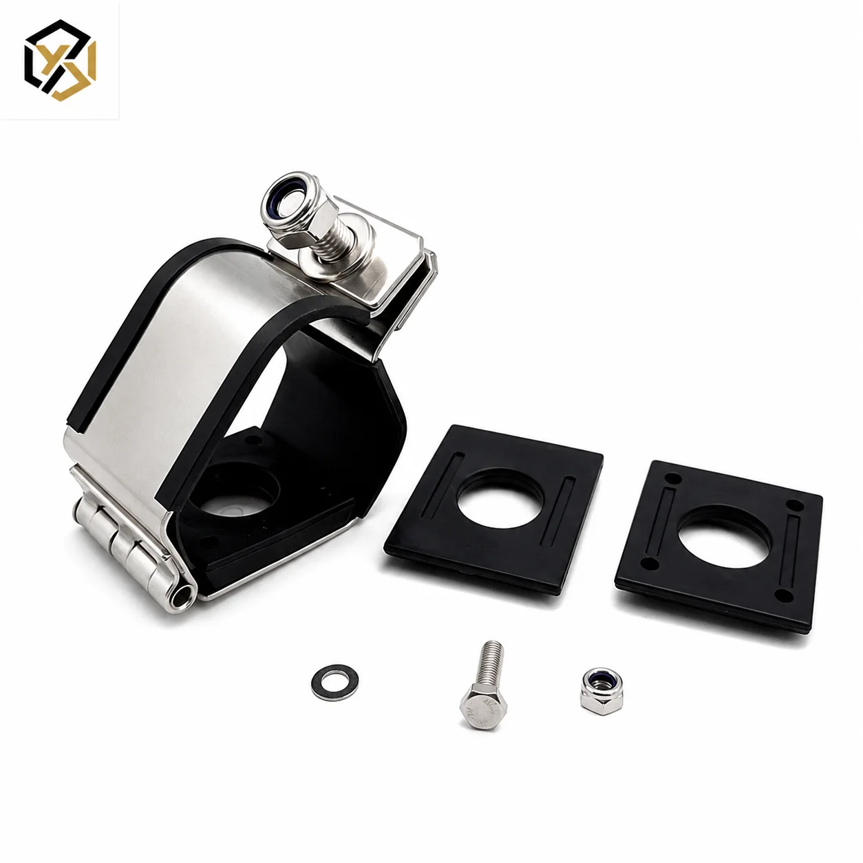 Stainless steel single cable cleat with rubber liner and mounting pads